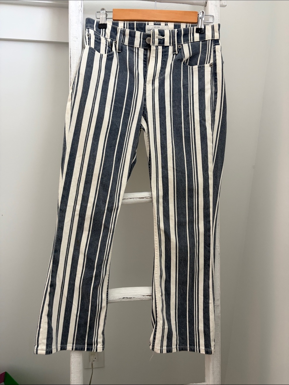 Lucky Brand Navy and White Striped  Straight Leg Jeans
